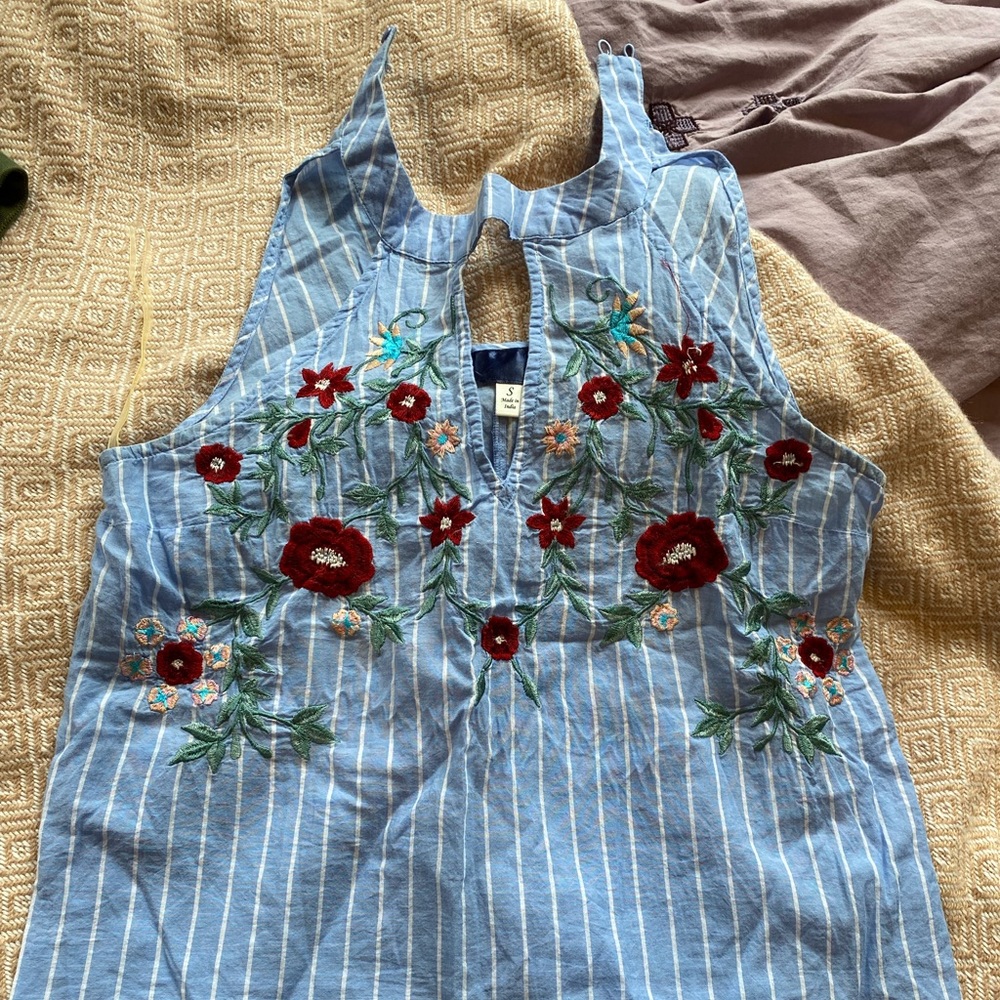 Pinstripe with hand stitched roses tank top